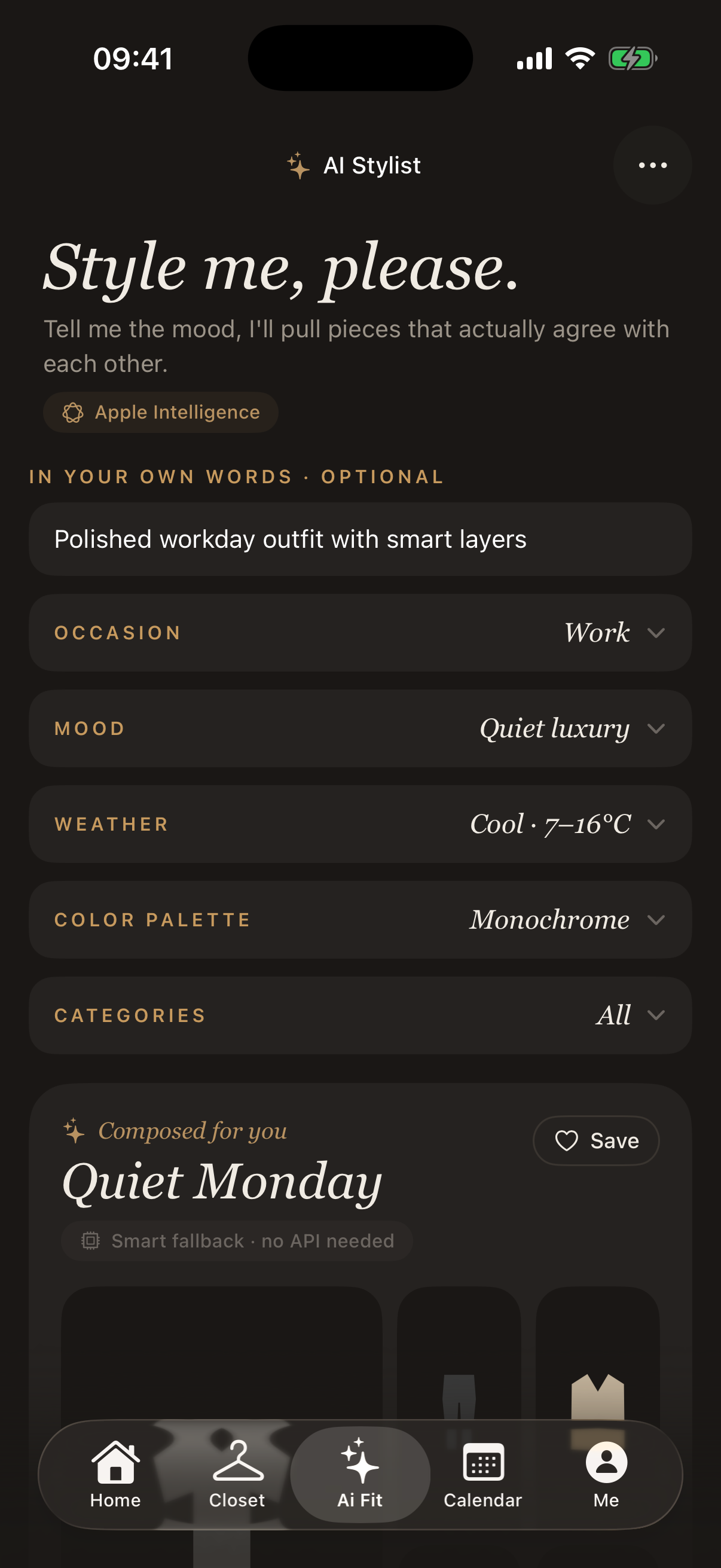 Closette AI Fit screen
