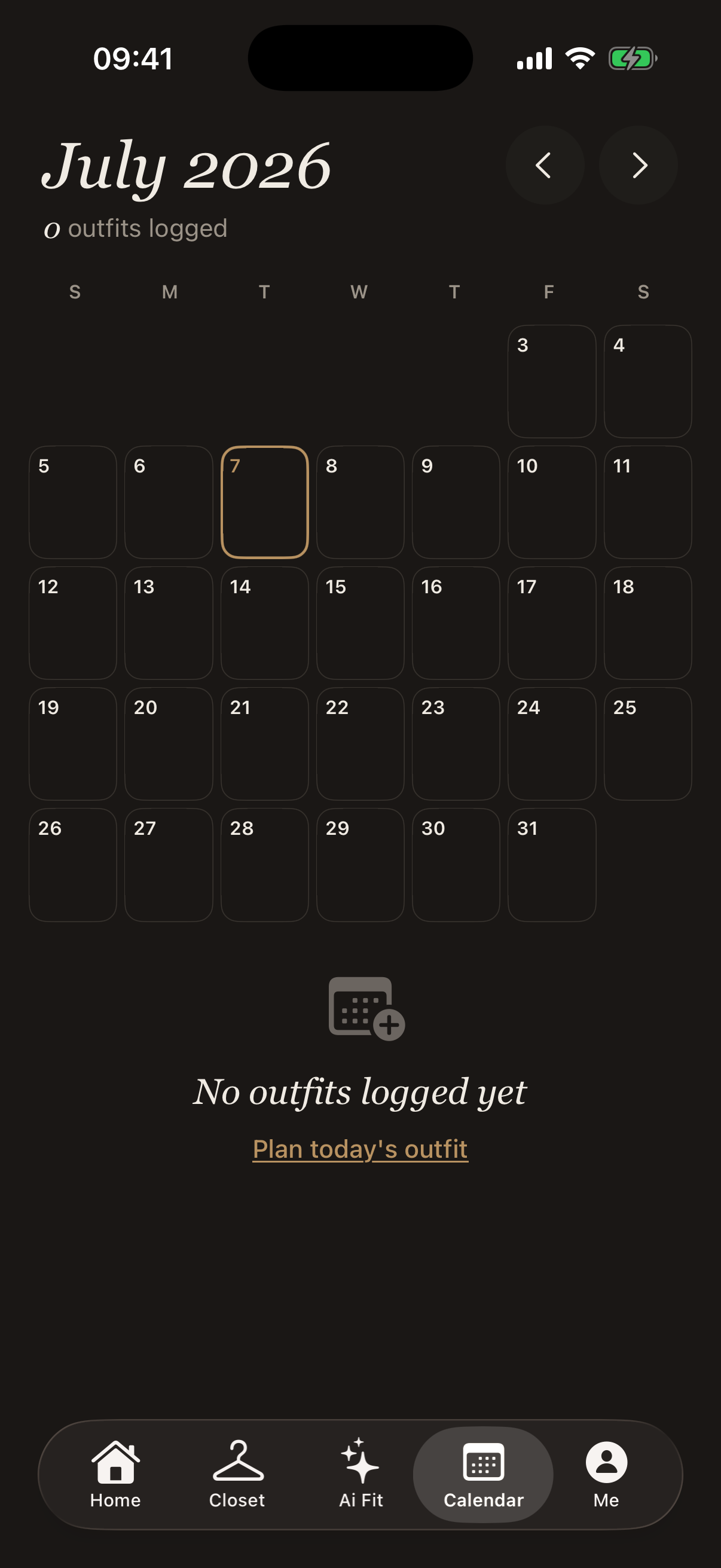 Closette calendar screen